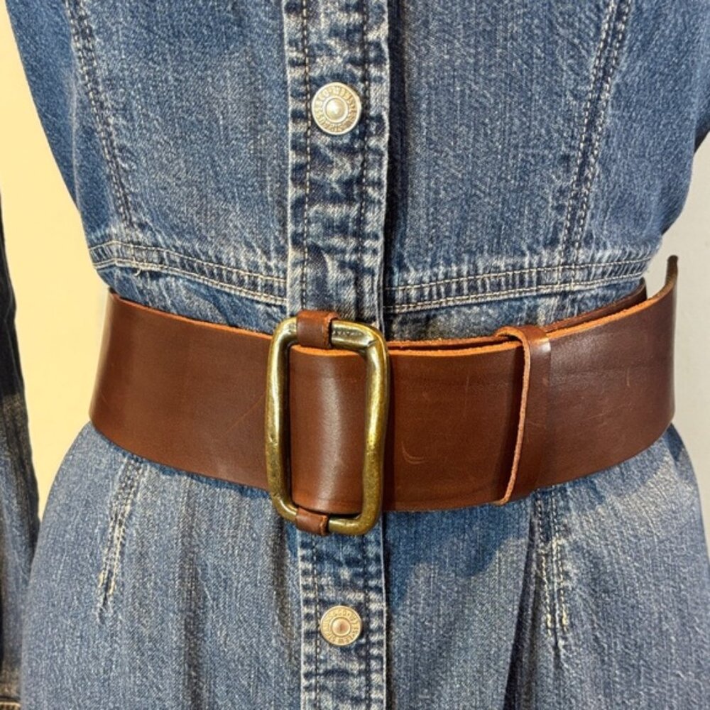 Club Monaco Brown leather Belt with Brass Buckle size large